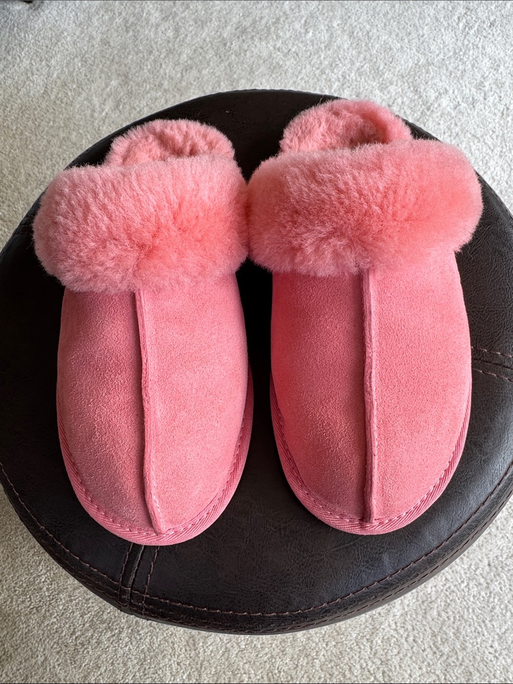 EUC UGG Pink Plush Shearling Cuff Slip-On Slippers